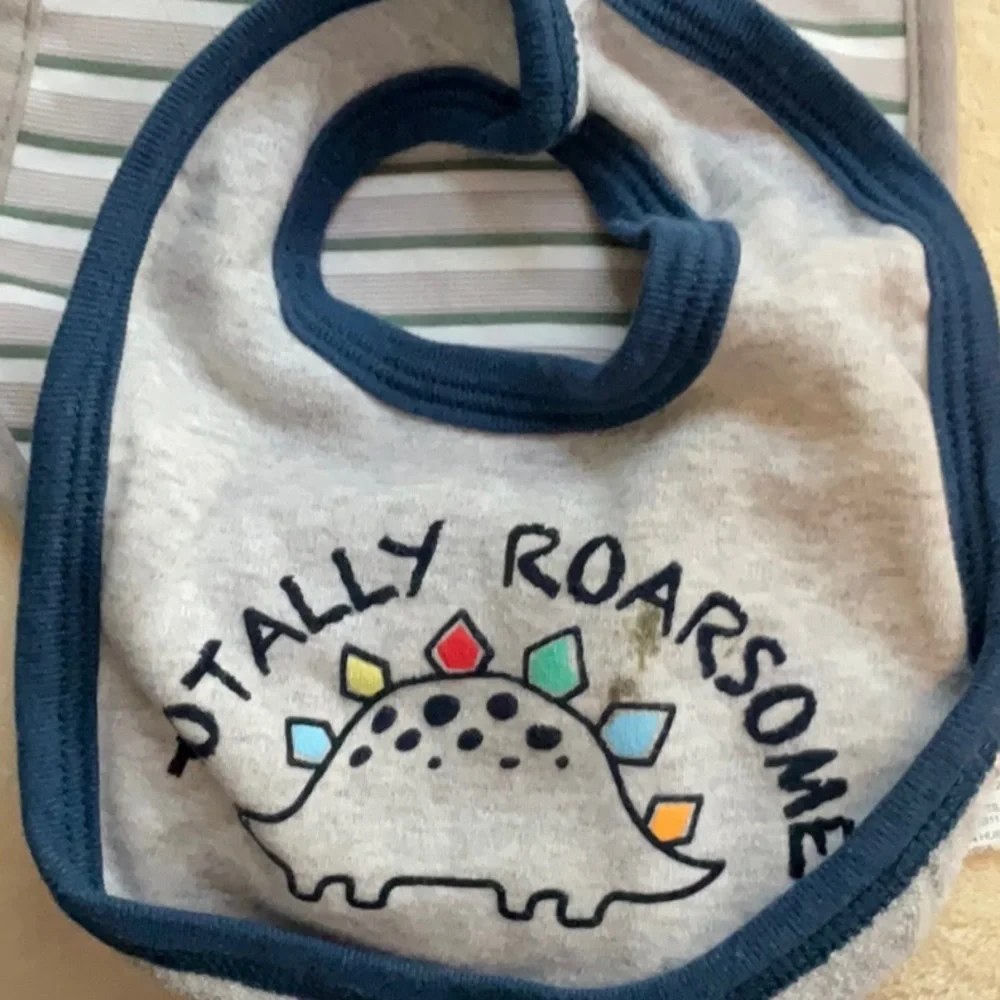 Dino and Animal Print Baby Bib Set - Blue, Orange, Green